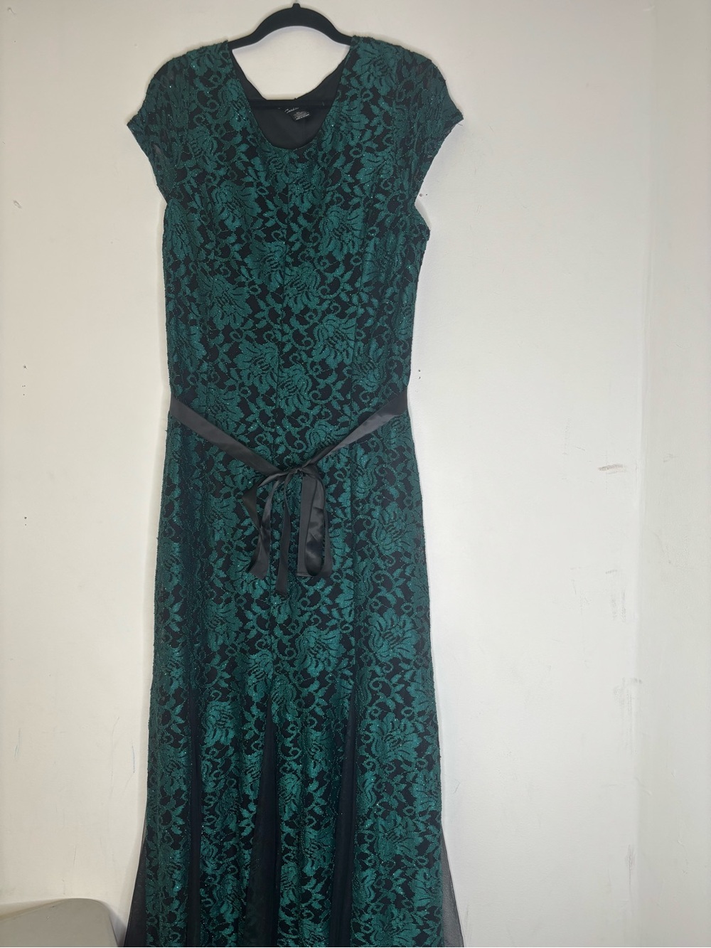 Candalite Emerald Green Black Lace Glitter Maxi Dress XL Holiday Formal Gown